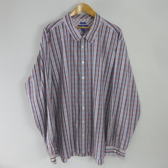 Egara Mens 5XLT Navy Blue Maroon Red White Plaid 100% Cotton LS Button Shirt - Picture 1 of 8